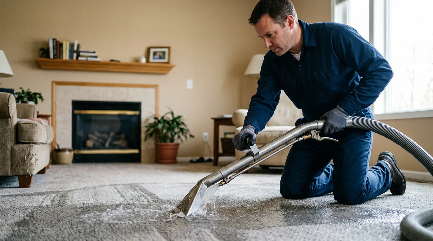Water damage restoration technician working near Winchester, IN